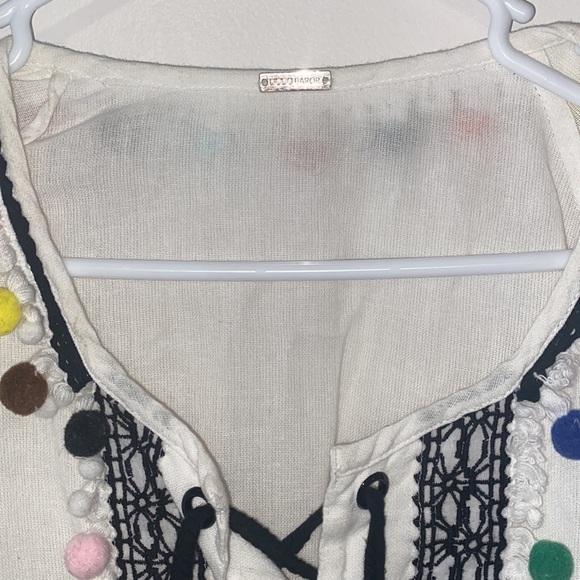 Dodo Bar Or Yehoray Blouse With Colorful Pom Poms Lace Up Cotton Fiesta Top - Picture 7 of 10